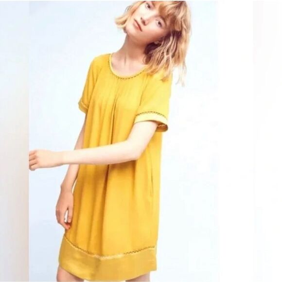 Anthropologie Maeve Mustard Yellow Shift Dress Size Small     50 - Picture 1 of 13